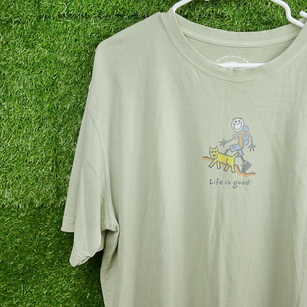 Life is Good Jake Rocket Hiker Graphic Crusher T-Shirt Green - Men's Size XL